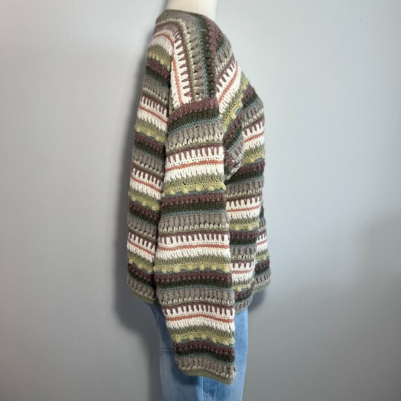 Curio Hand Knit Women's Sweater, Neutral Stripe, Size L, Cotton/Ramie Blend - Picture 2 of 8